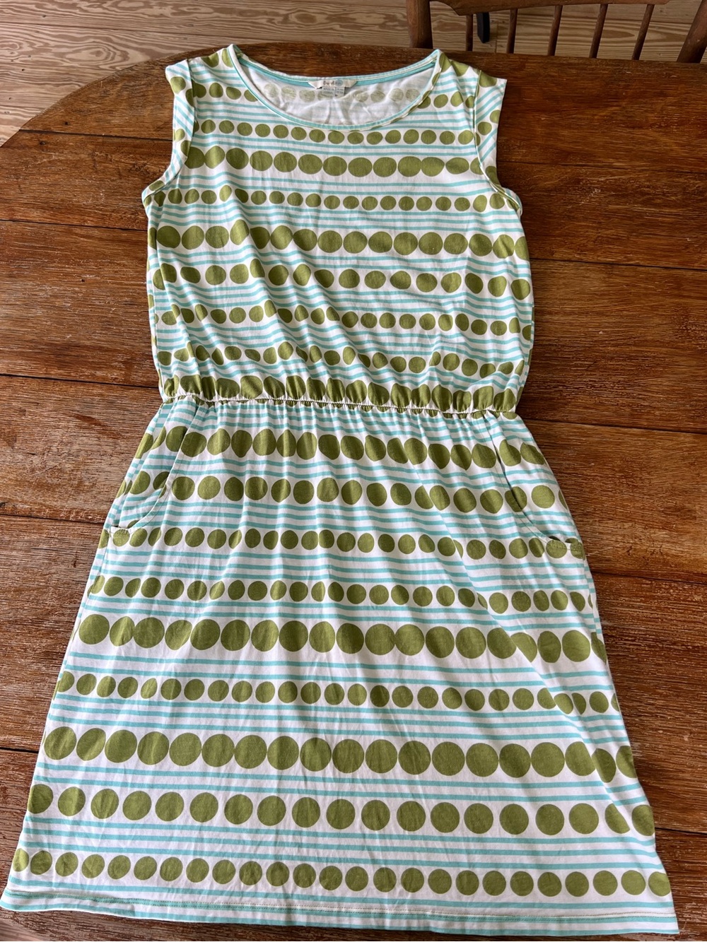 Boden Blackberry Day Dress Striped Polka Dot Shift Pockets Green Blue 10R - Picture 9 of 15